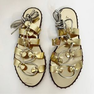 J Crew Gladiator Metallic Gold Leather Knotted Sandals Women’s 6